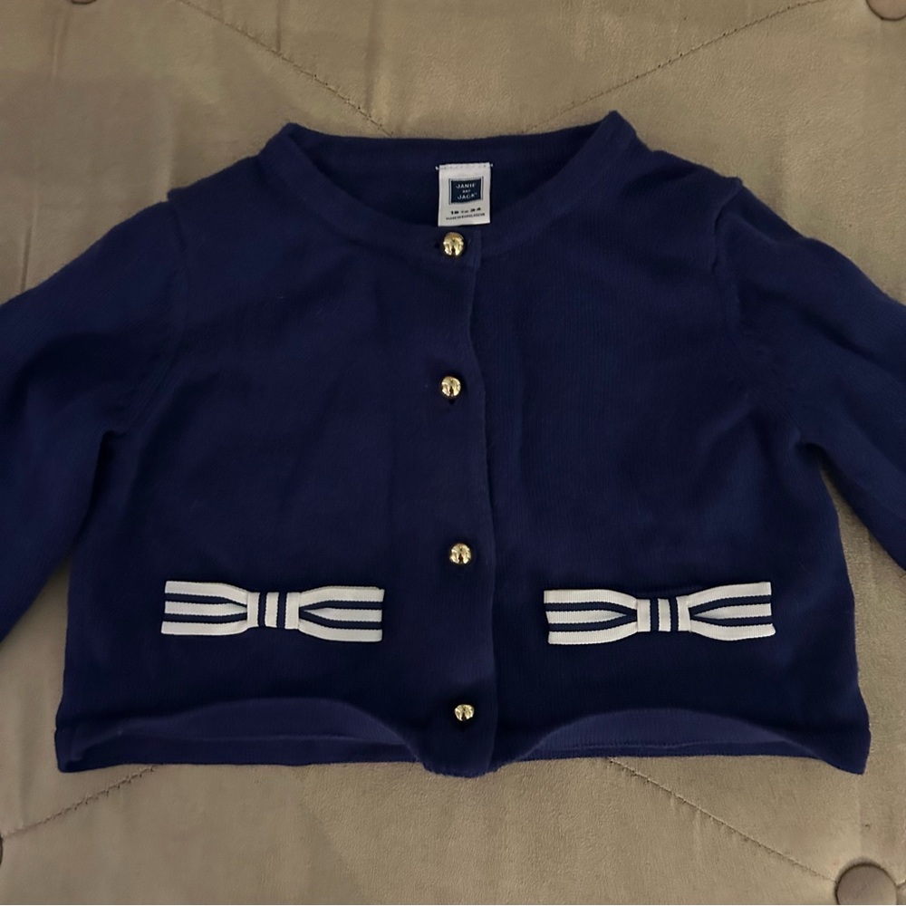 Janie and Jack Baby 18-24 Months Royal Blue Cardigan Sweater with Gold Buttons
